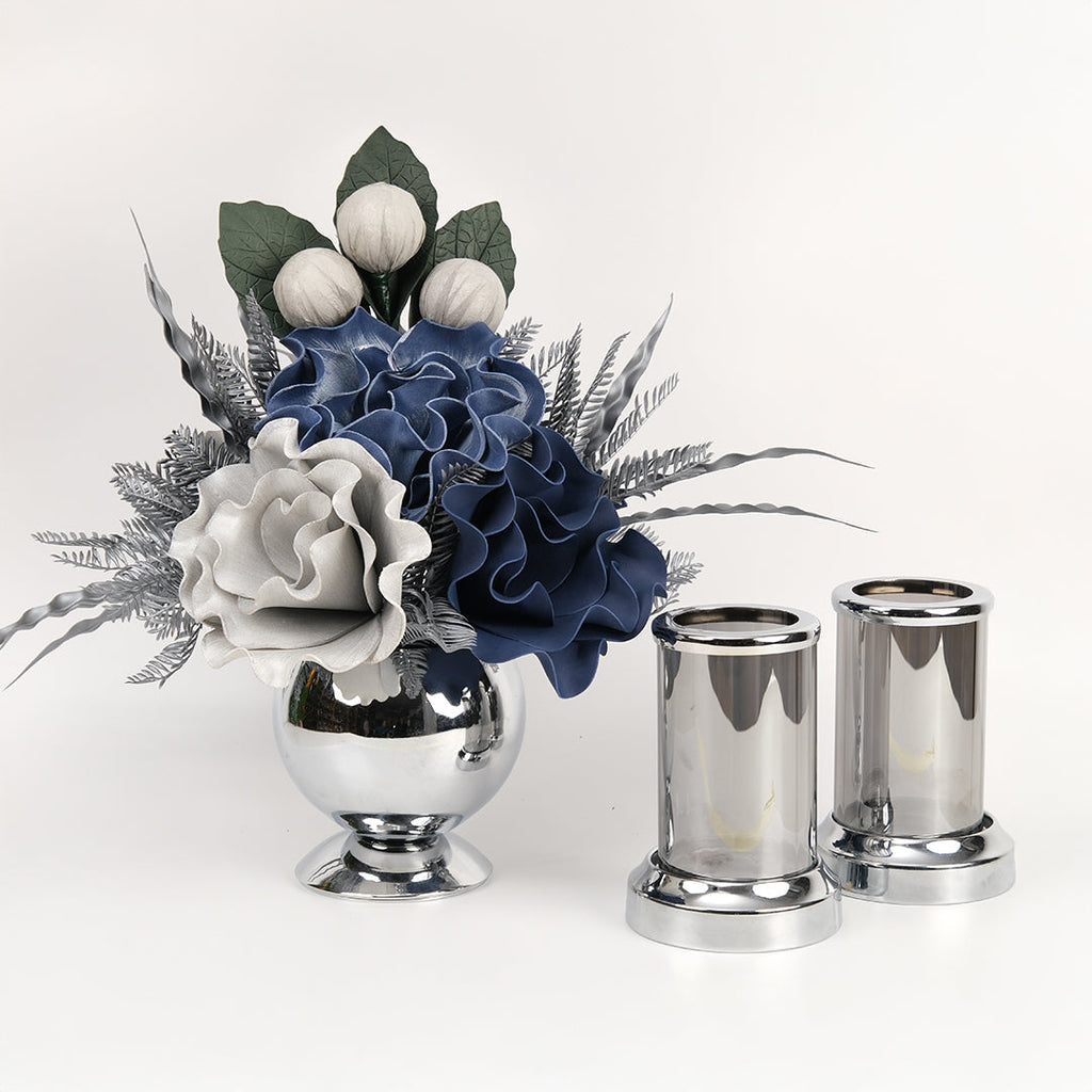 Yapay Çiçekli Gümüş Mercan 3 Parça Set No:7