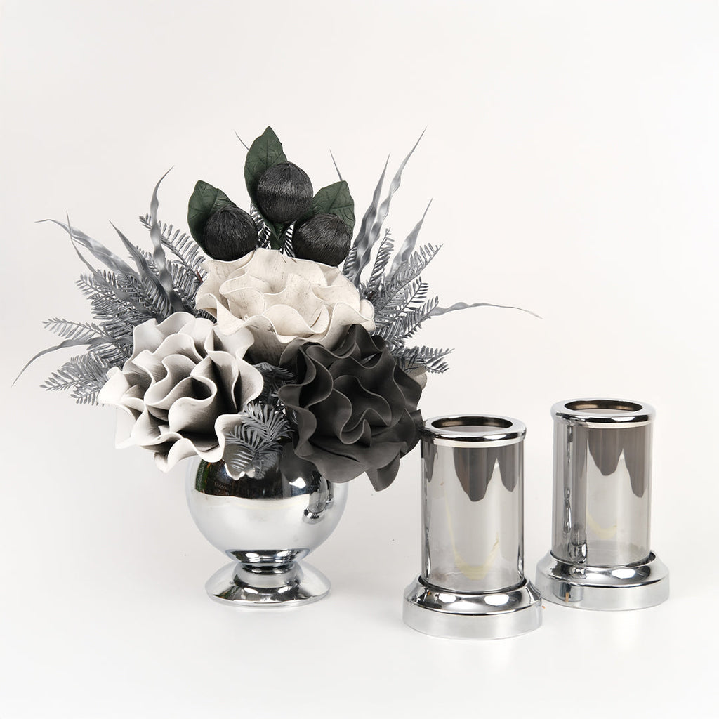 Yapay Çiçekli Gümüş Mercan 3 Parça Set No:8