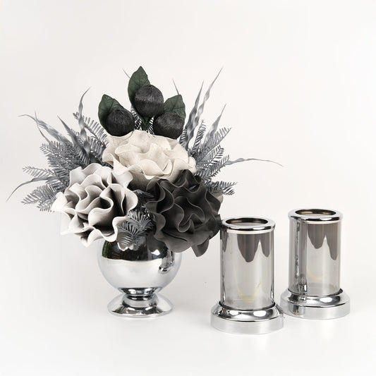 Yapay Çiçekli Gümüş Mercan 3 Parça Set No:8