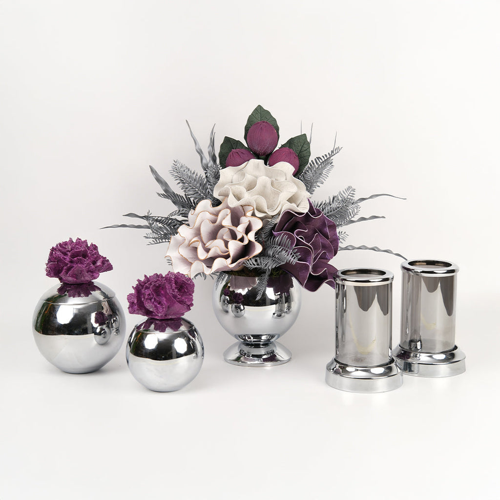 Yapay Çiçekli Gümüş Mercan 5 Parça Set No:2