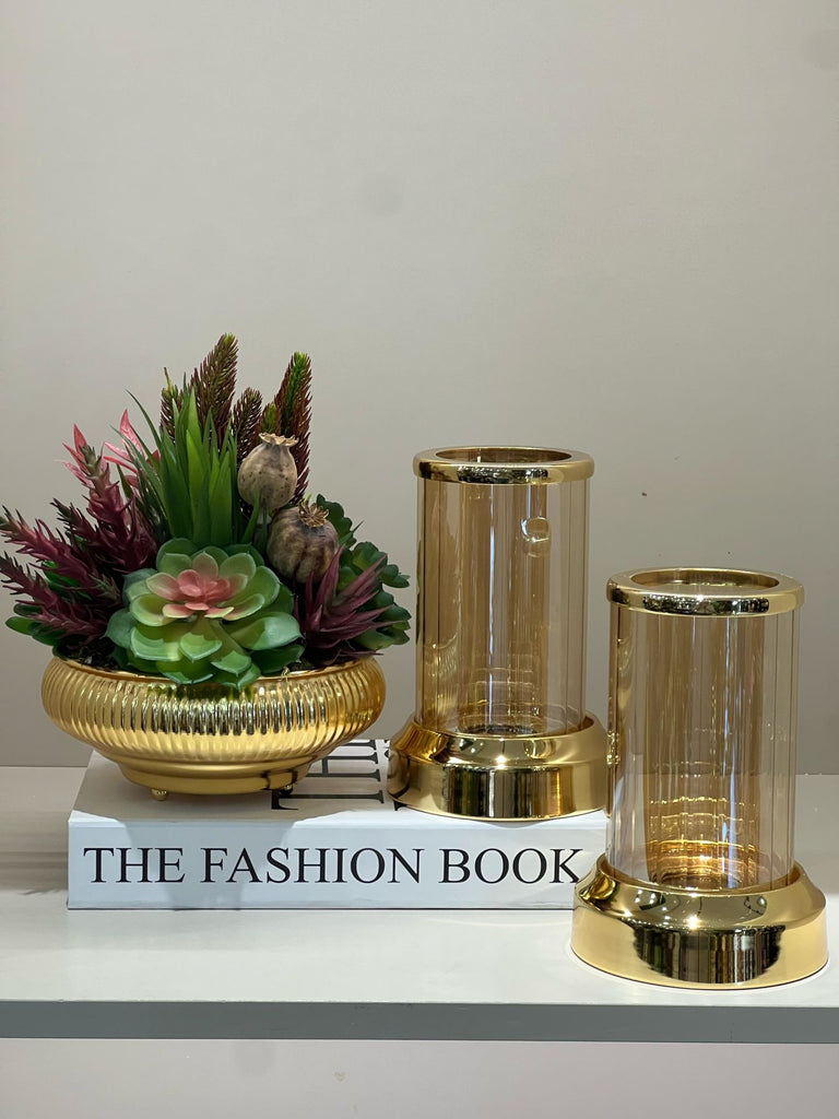 Yapay Sukulentli Vazo Ve ikili Mumluk Set Kitap Kutu Hediyeli No:1