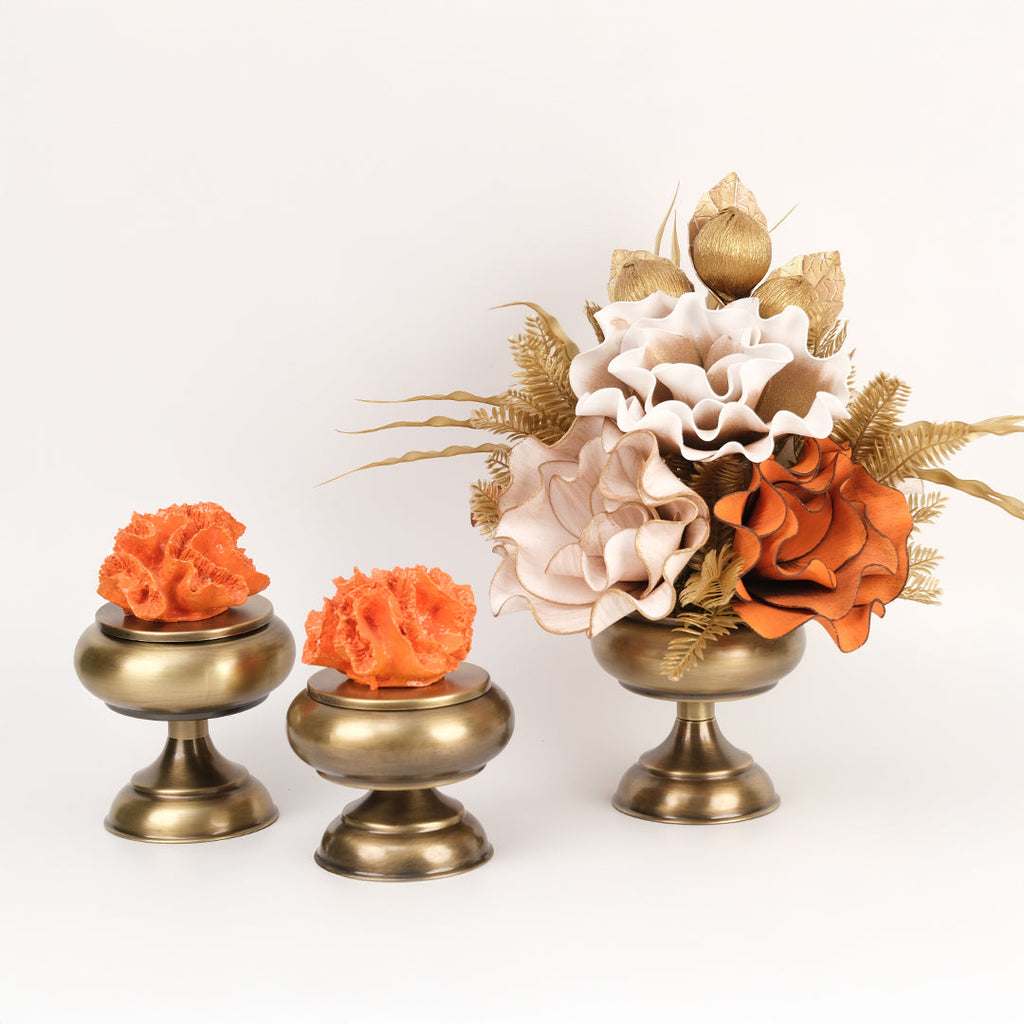 Yapay Çiçekli Antik Şekerlik 3 Parça Set No:1
