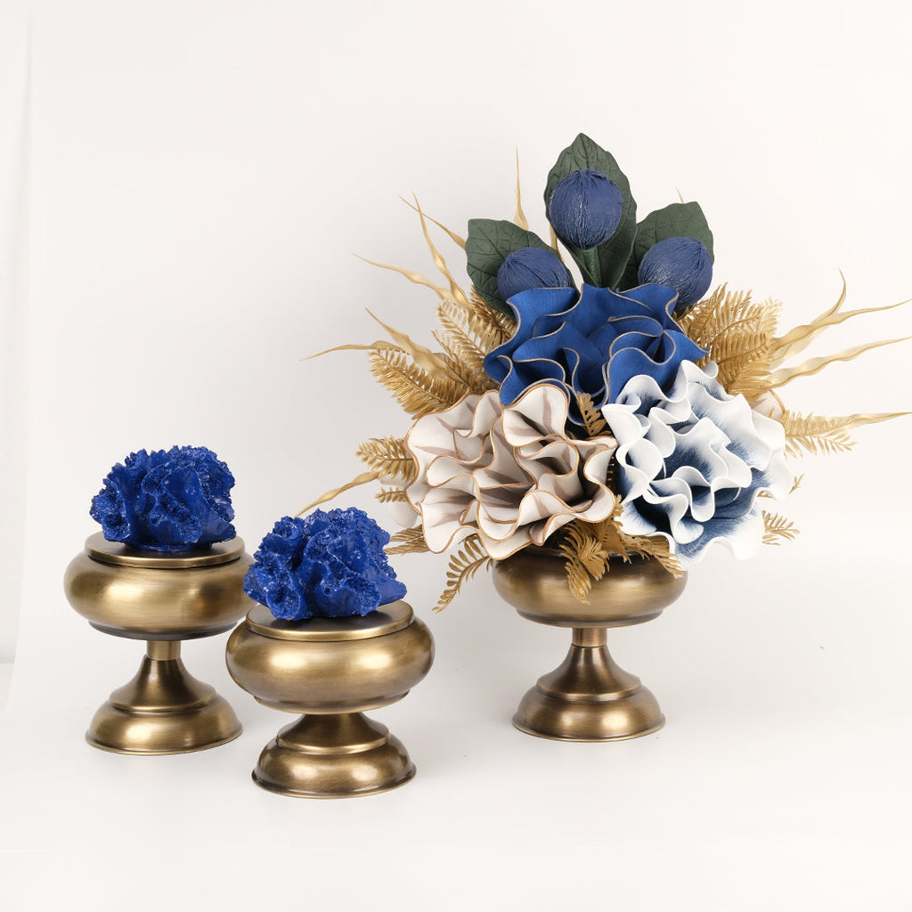 Yapay Çiçekli Antik Şekerlik 3 Parça Set No:2