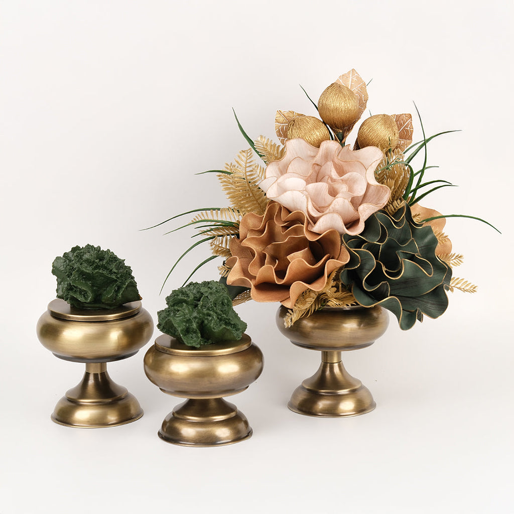 Yapay Çiçekli Antik Şekerlik 3 Parça Set No:3