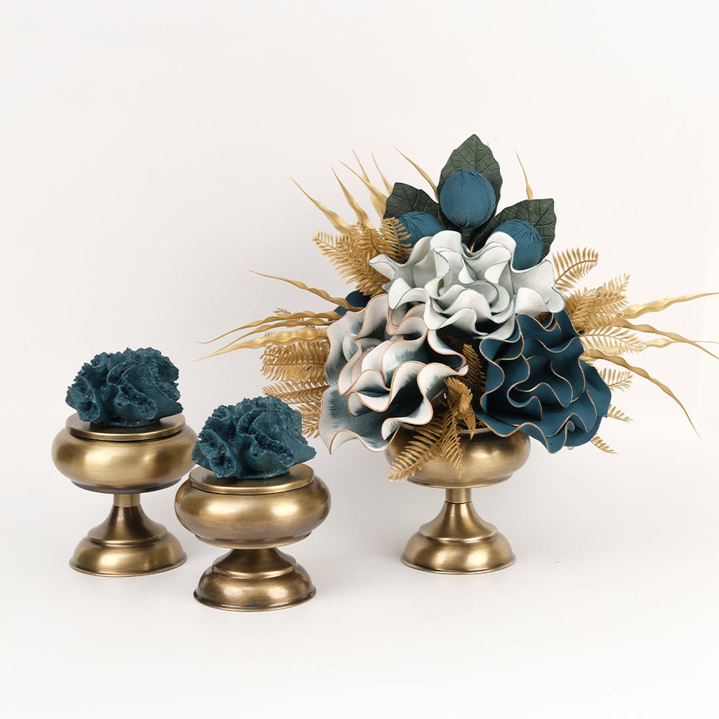 Yapay Çiçekli Antik Şekerlik 3 Parça Set No:4