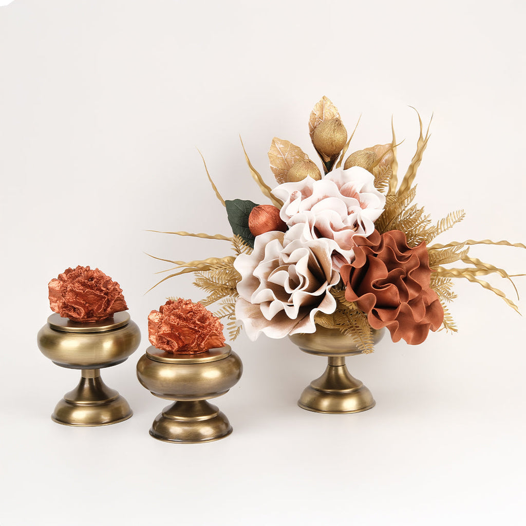 Yapay Çiçekli Antik Şekerlik 3 Parça Set No:5
