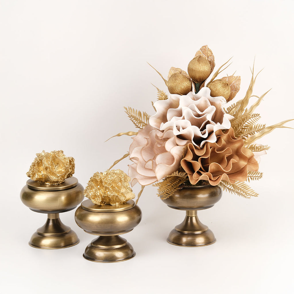 Yapay Çiçekli Antik Şekerlik 3 Parça Set No:6