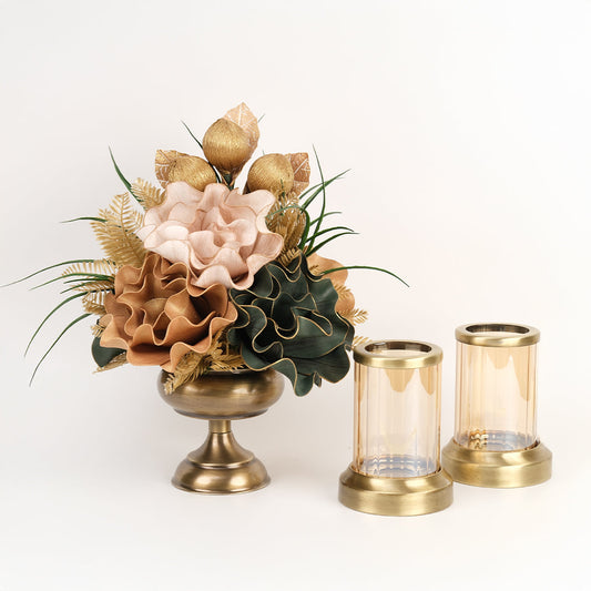 Yapay Çiçekli Antik Şekerlik 3 Parça Set No:9