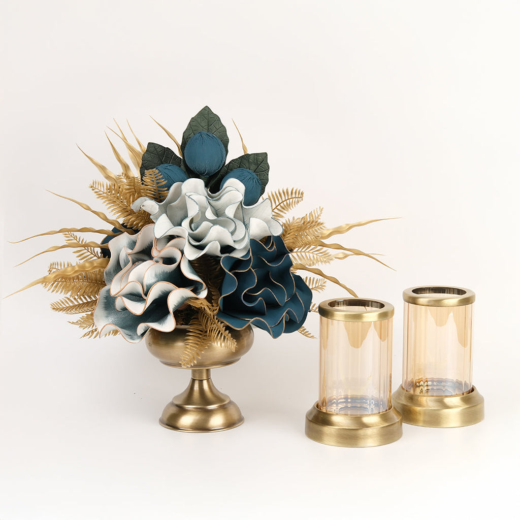 Yapay Çiçekli Antik Şekerlik 3 Parça Set No:10