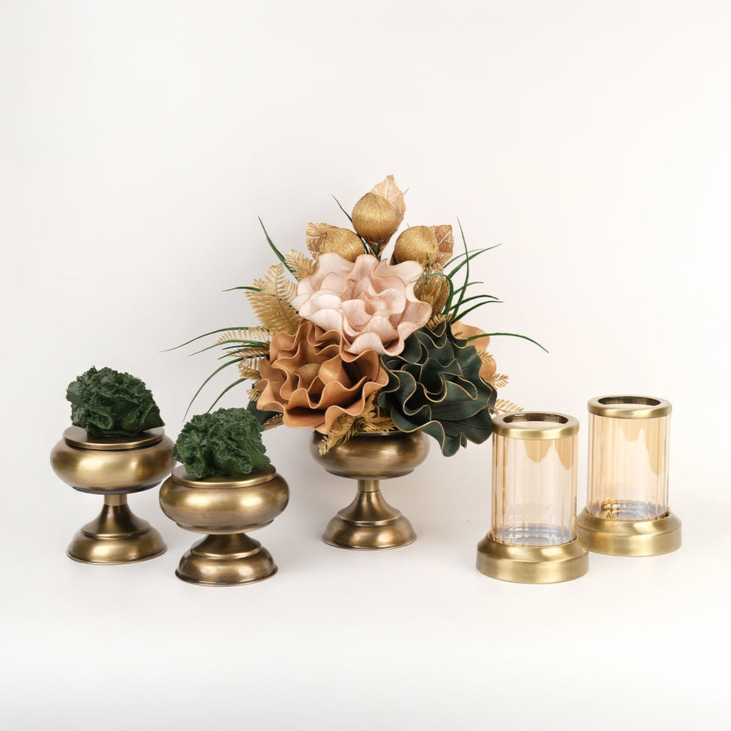 Yapay Çiçekli Antik Şekerlik 5 Parça Set No:3