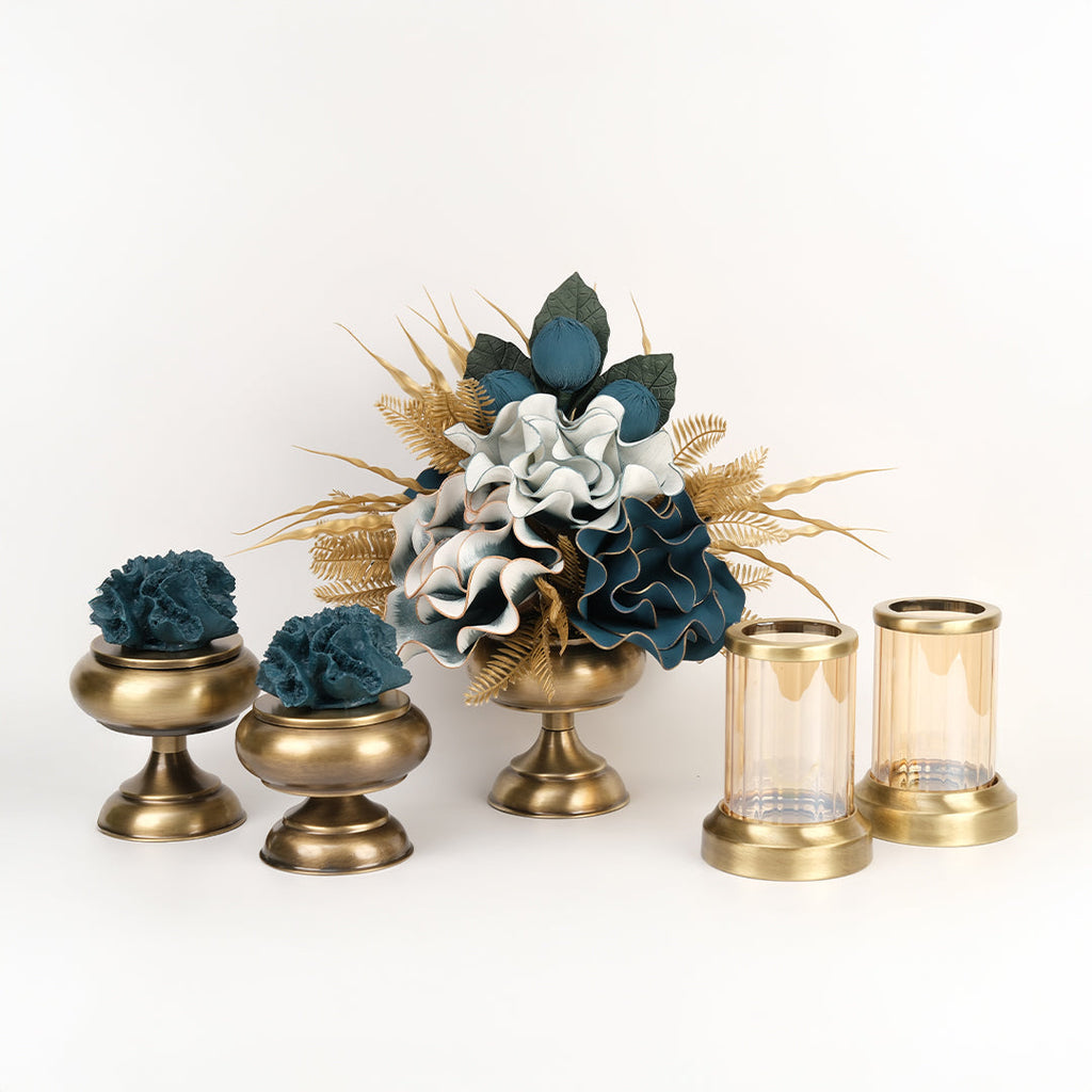 Yapay Çiçekli Antik Şekerlik 5 Parça Set No:4