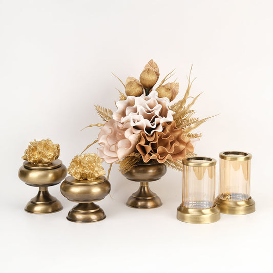 Yapay Çiçekli Antik Şekerlik 5 Parça Set No:6