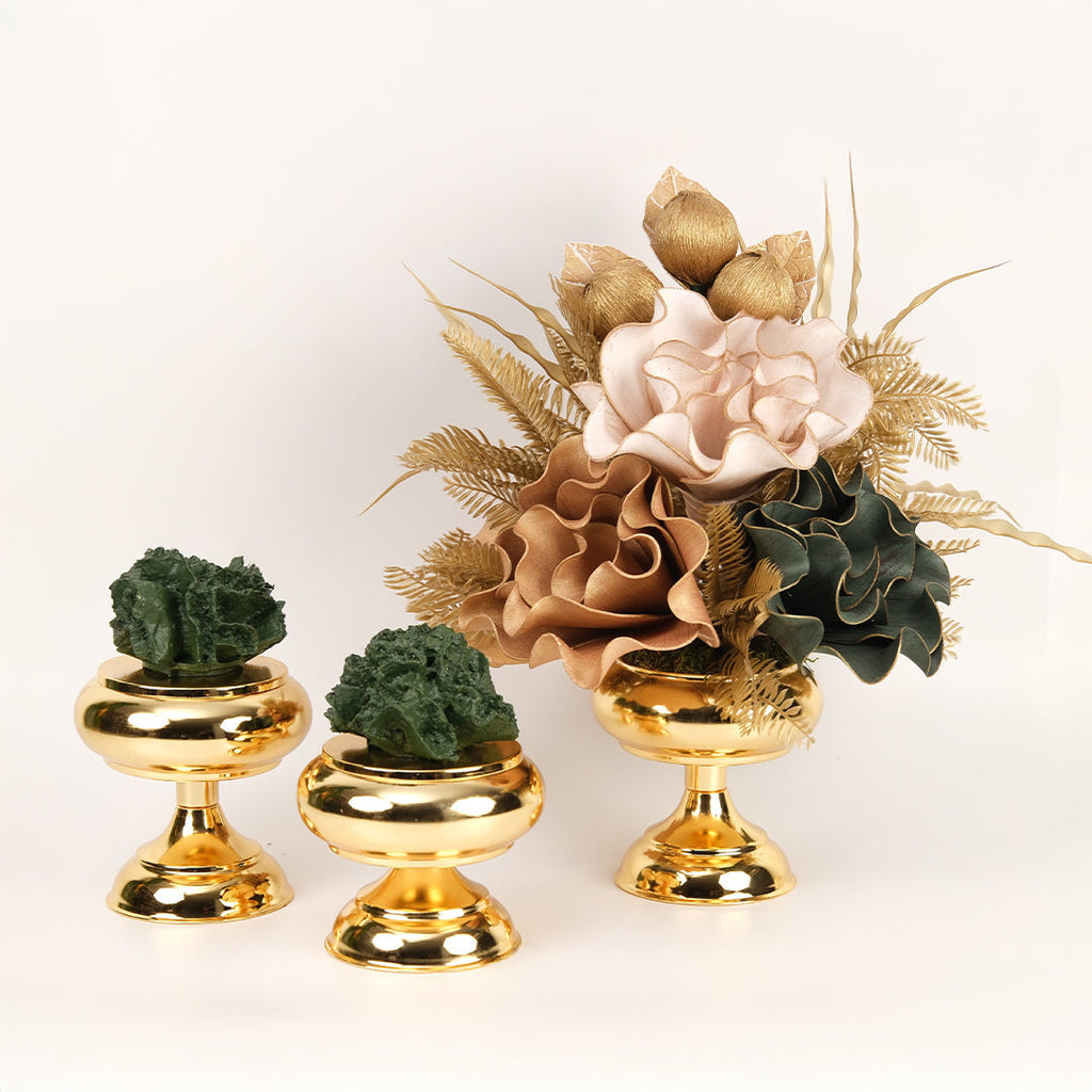 Yapay Çiçekli Gold Şekerlik 3 Parça Set No:1
