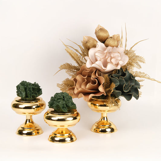 Yapay Çiçekli Gold Şekerlik 3 Parça Set No:1