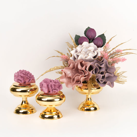 Yapay Çiçekli Gold Şekerlik 3 Parça Set No:2