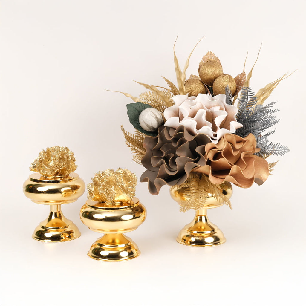 Yapay Çiçekli Gold Şekerlik 3 Parça Set No:3