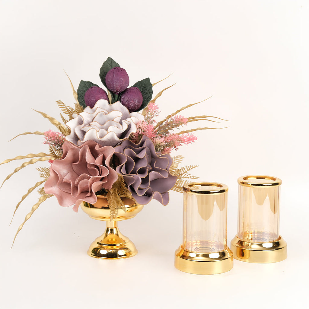 Yapay Çiçekli Gold Şekerlik 3 Parça Set No:4