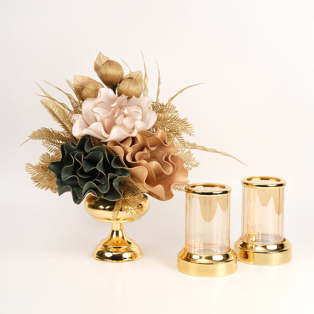 Yapay Çiçekli Gold Şekerlik 3 Parça Set No:5