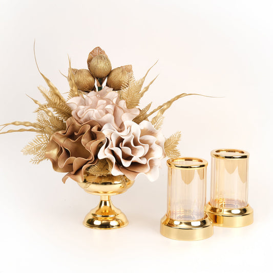 Yapay Çiçekli Gold Şekerlik 3 Parça Set No:7