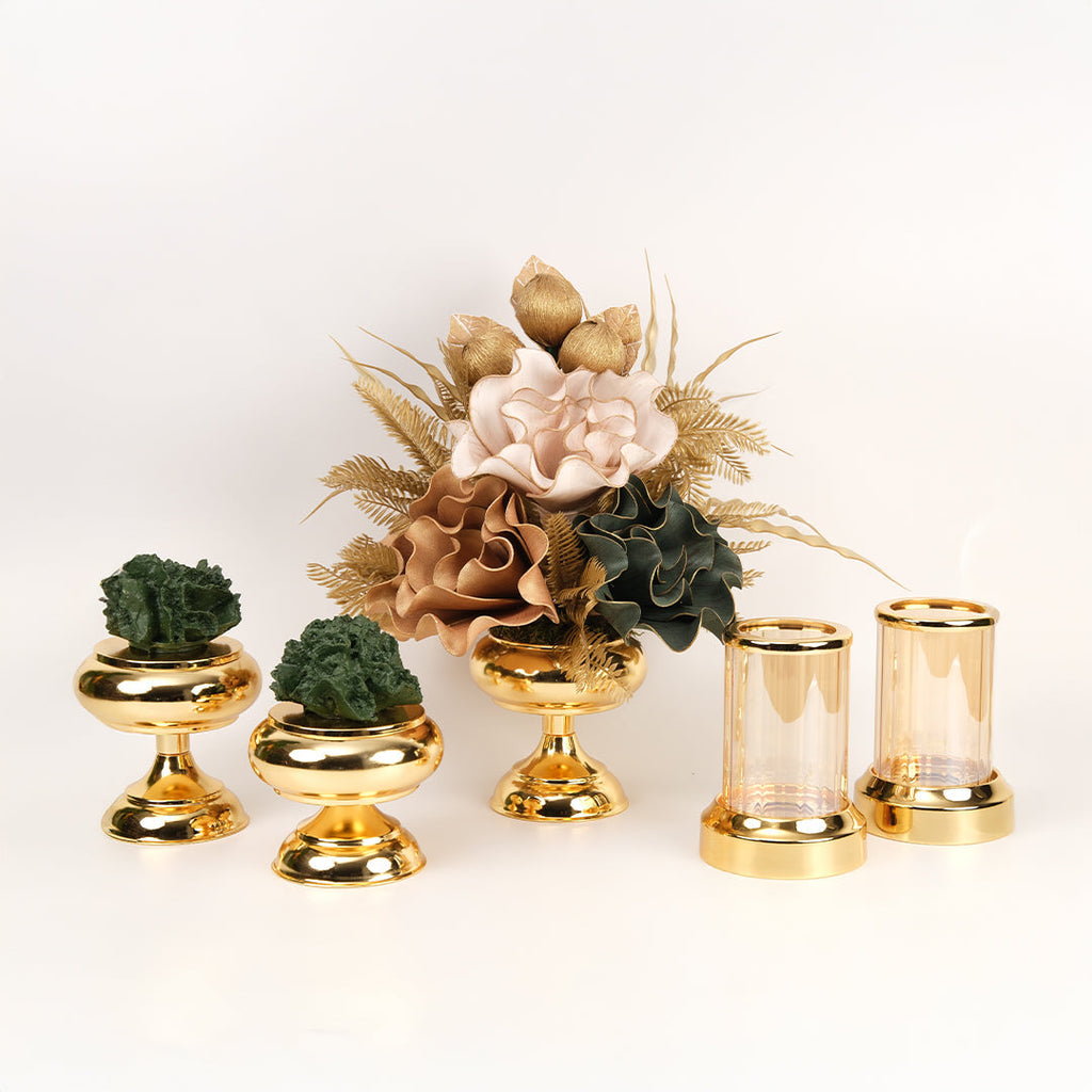 Yapay Çiçekli Gold Şekerlik 5 Parça Set No:1