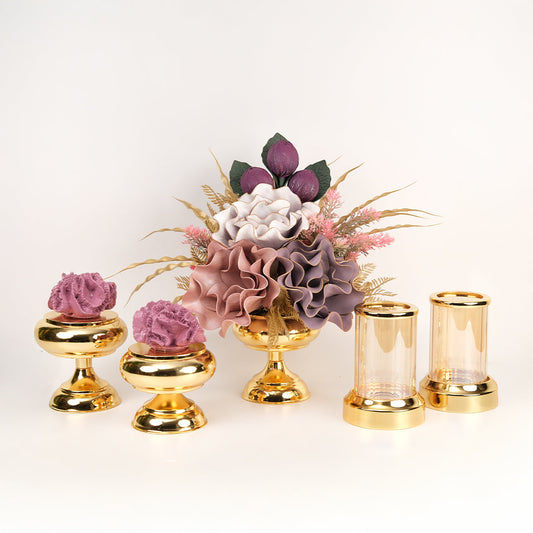 Yapay Çiçekli Gold Şekerlik 5 Parça Set No:2