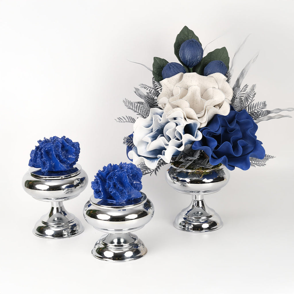 Yapay Çiçekli Gümüş Şekerlik 3 Parça Set No:3