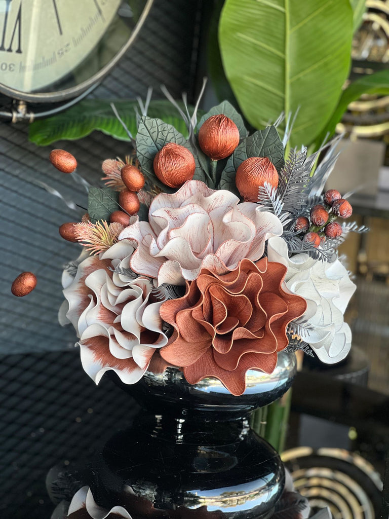 Yapay Çiçekli Gümüş Yassı Vazo No:25