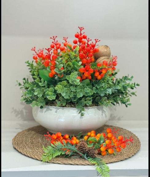 Yapay Turuncu Kokinalı Krem Yassı Vazo Suplalı