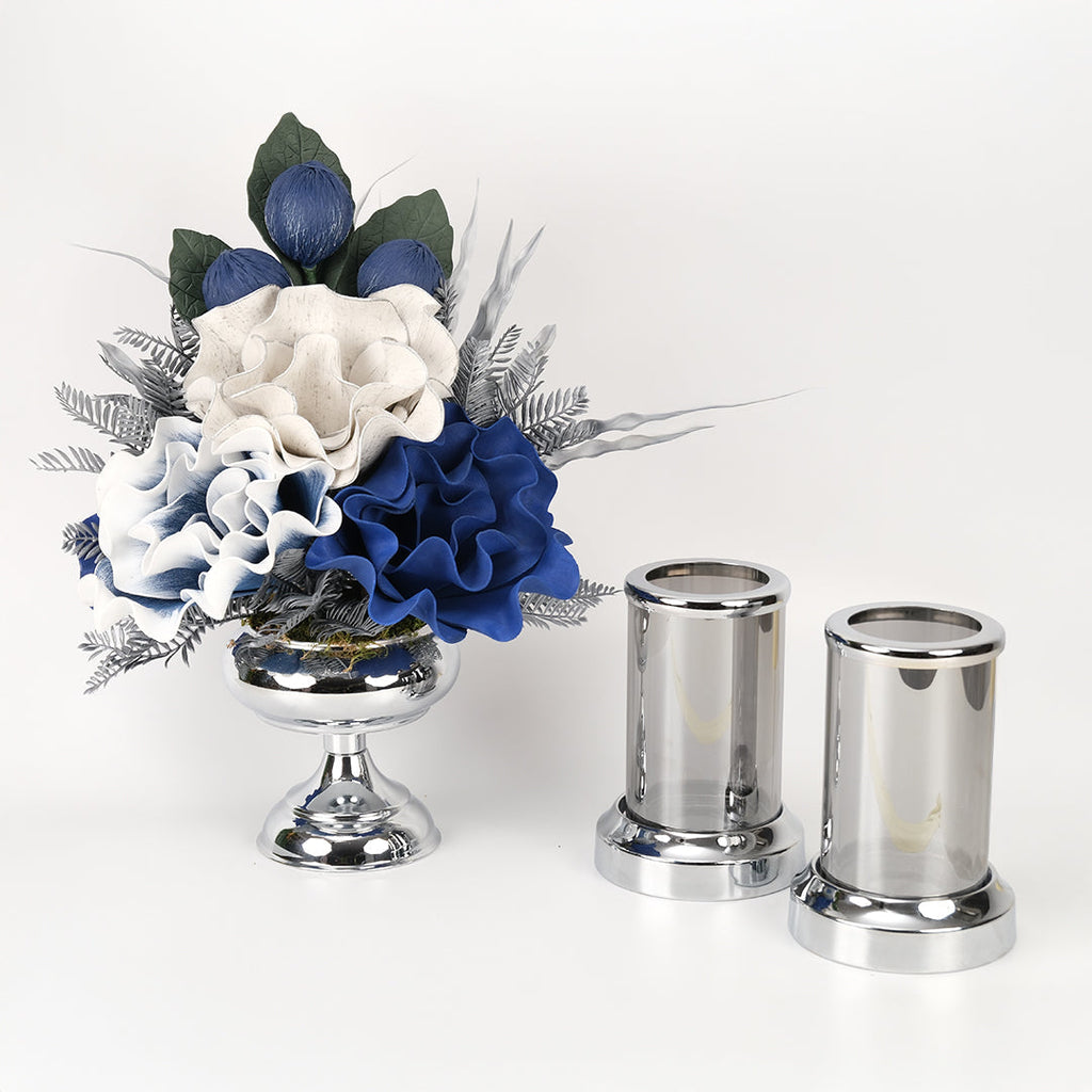 Yapay Çiçekli Gümüş Şekerlik 3 Parça Set No:6