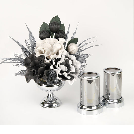 Yapay Çiçekli Gümüş Şekerlik 3 Parça Set No:7