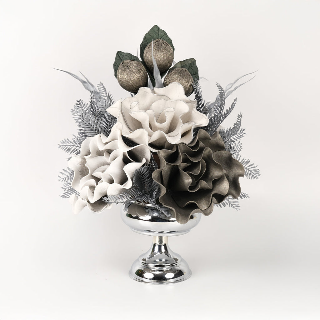 Yapay Çiçekli Gümüş Şekerlik Vazo No:3
