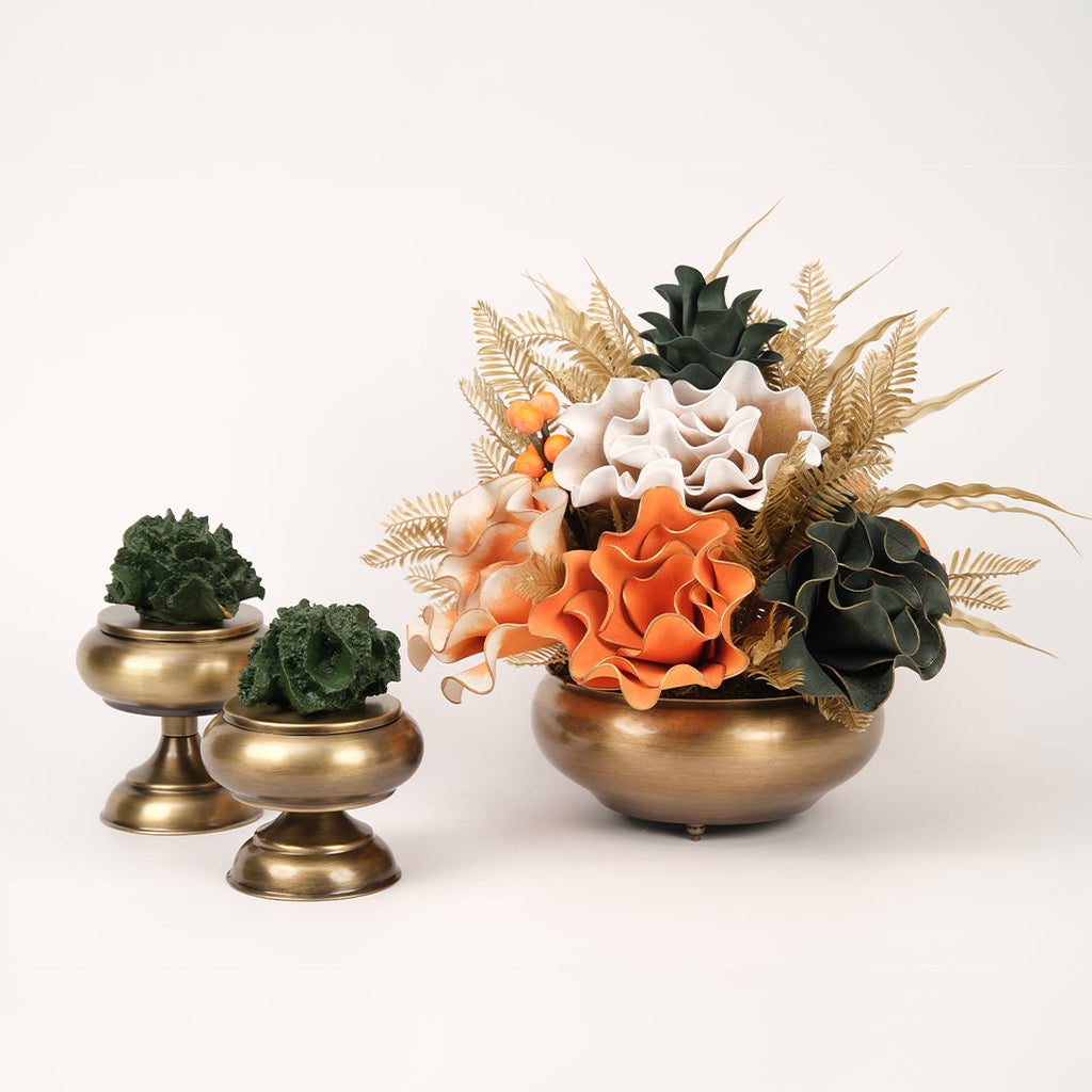 Yapay Çiçekli Antik Yassı 3 Parça Set No:1