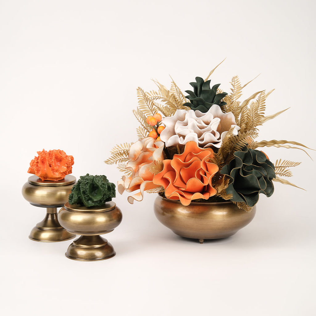 Yapay Çiçekli Antik Yassı 3 Parça Set No:2