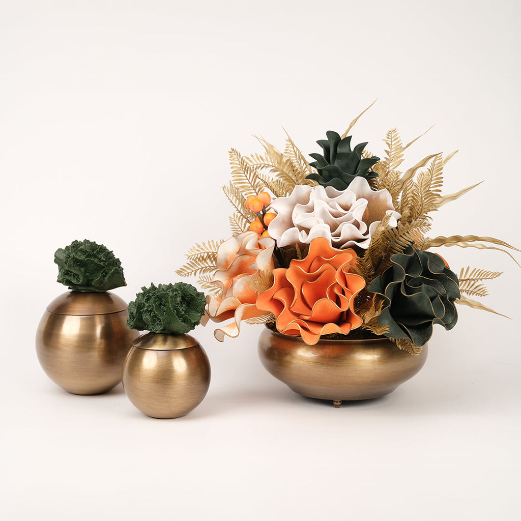 Yapay Çiçekli Antik Yassı 3 Parça Set No:3