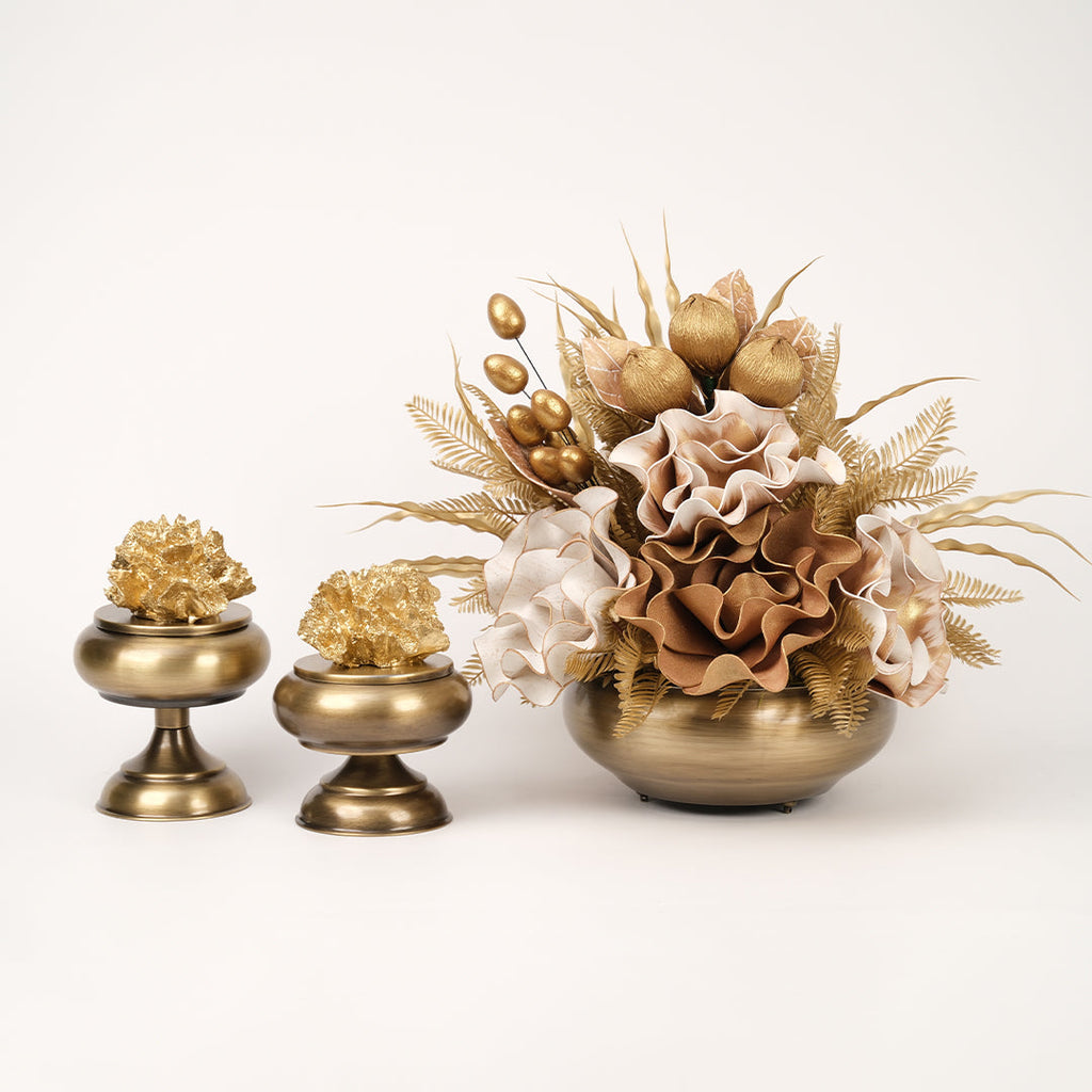 Yapay Çiçekli Antik Yassı 3 Parça Set No:5