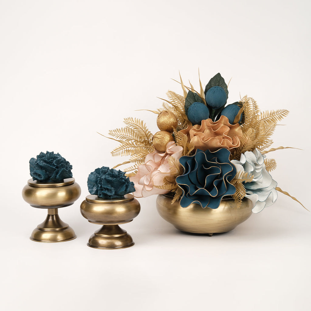 Yapay Çiçekli Antik Yassı 3 Parça Set No:7