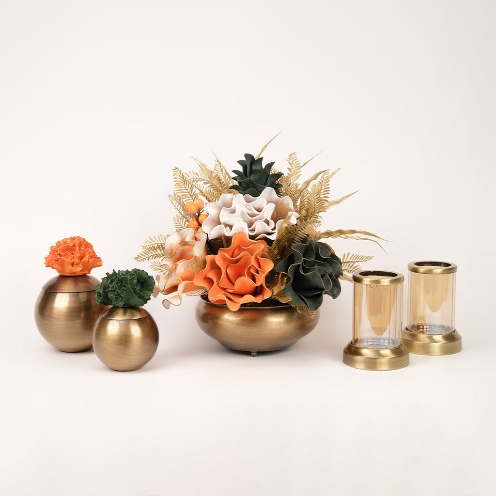 Yapay Çiçekli Antik Yassı 5 Parça Set No:2