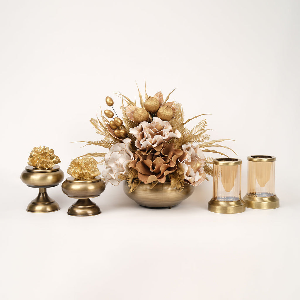 Yapay Çiçekli Antik Yassı 5 Parça Set No:5