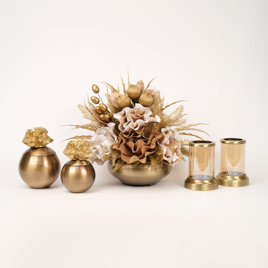 Yapay Çiçekli Antik Yassı 5 Parça Set No:6