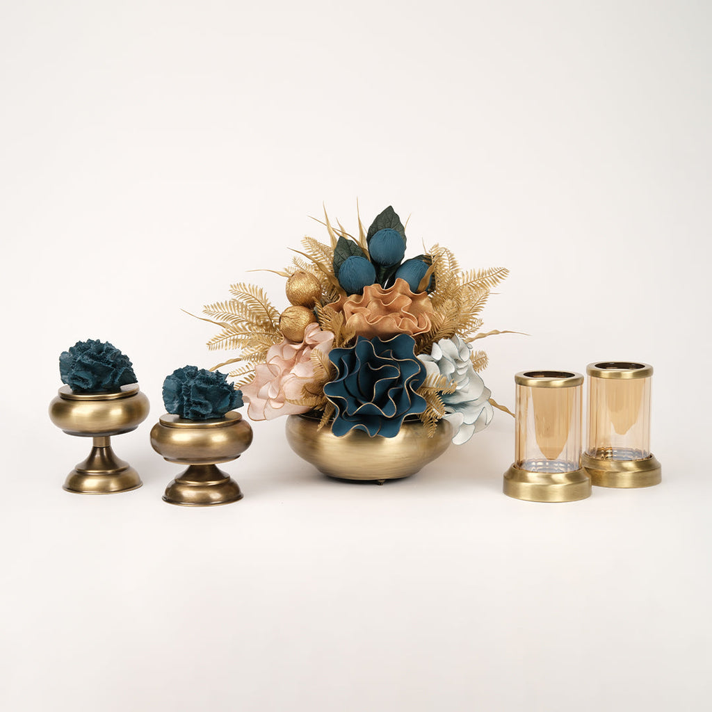 Yapay Çiçekli Antik Yassı 5 Parça Set No:7