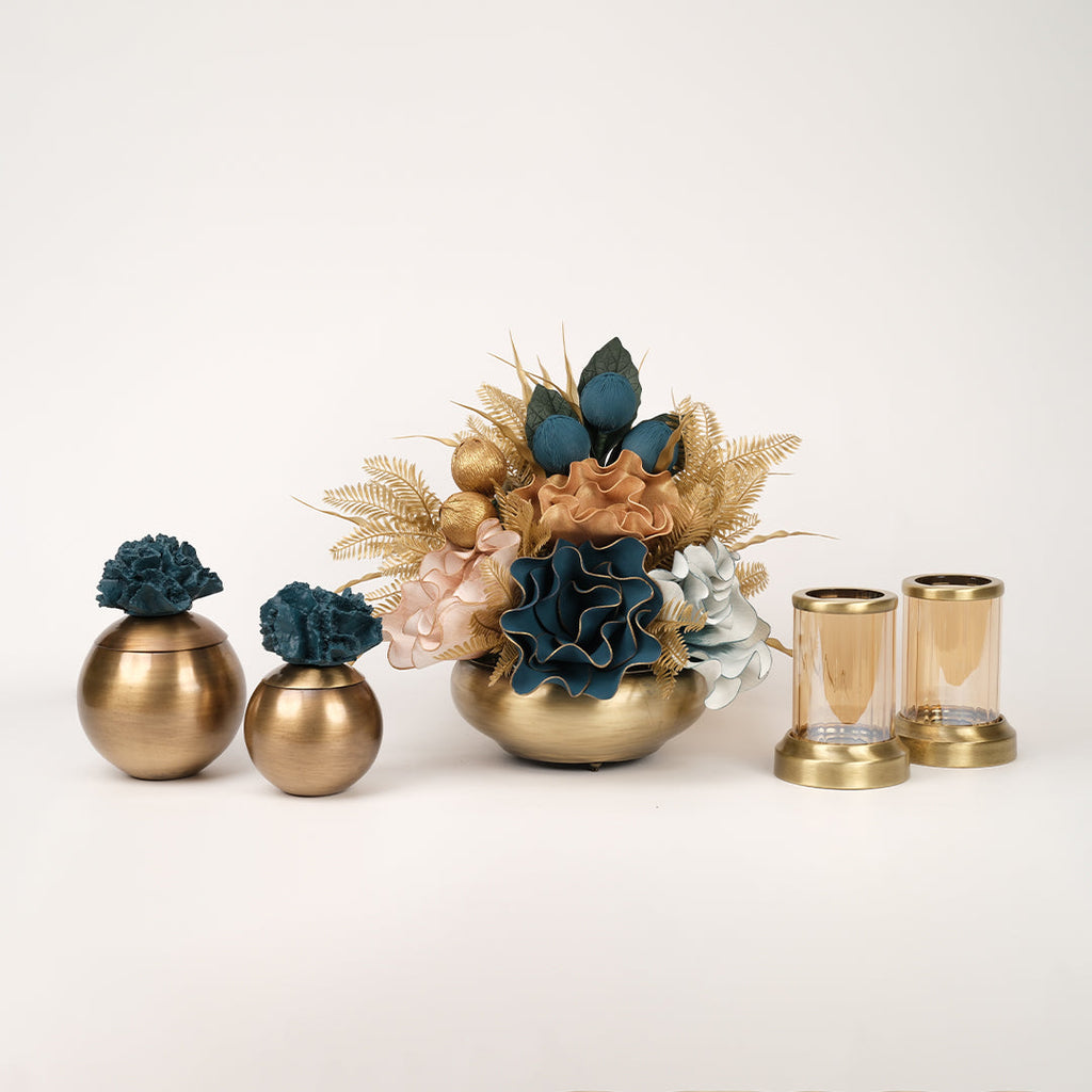 Yapay Çiçekli Antik Yassı 5 Parça Set No:8