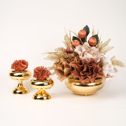 Yapay Çiçekli Gold Yassı 3 Parça Set No:3