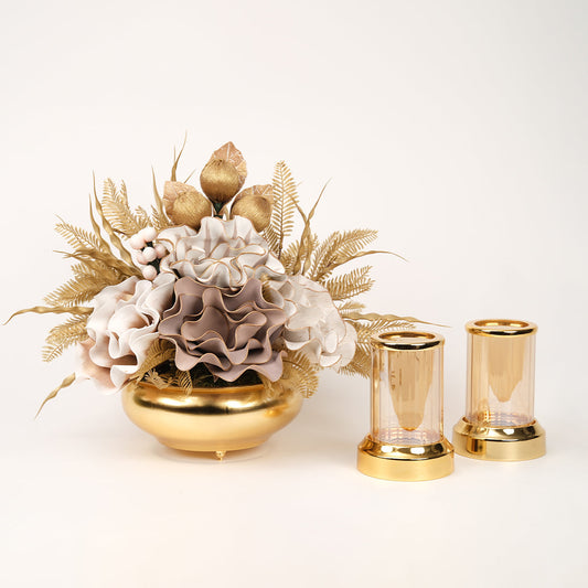 Yapay Çiçekli Gold Yassı 3 Parça Set No:10