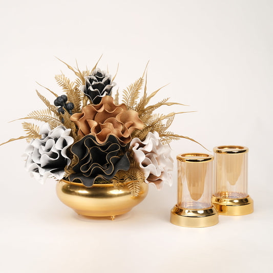 Yapay Çiçekli Gold Yassı 3 Parça Set No:11