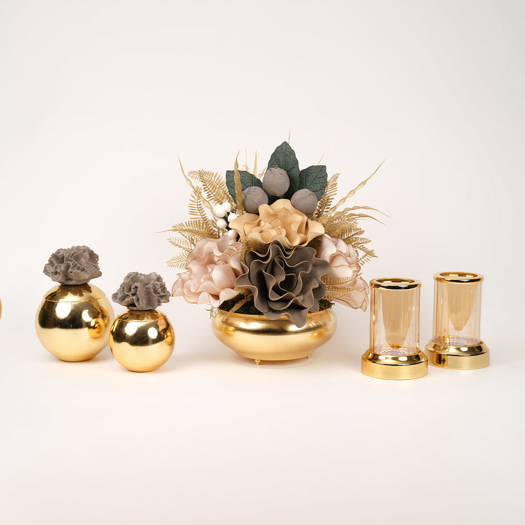 Yapay Çiçekli Gold Yassı 5 Parça Set No:1