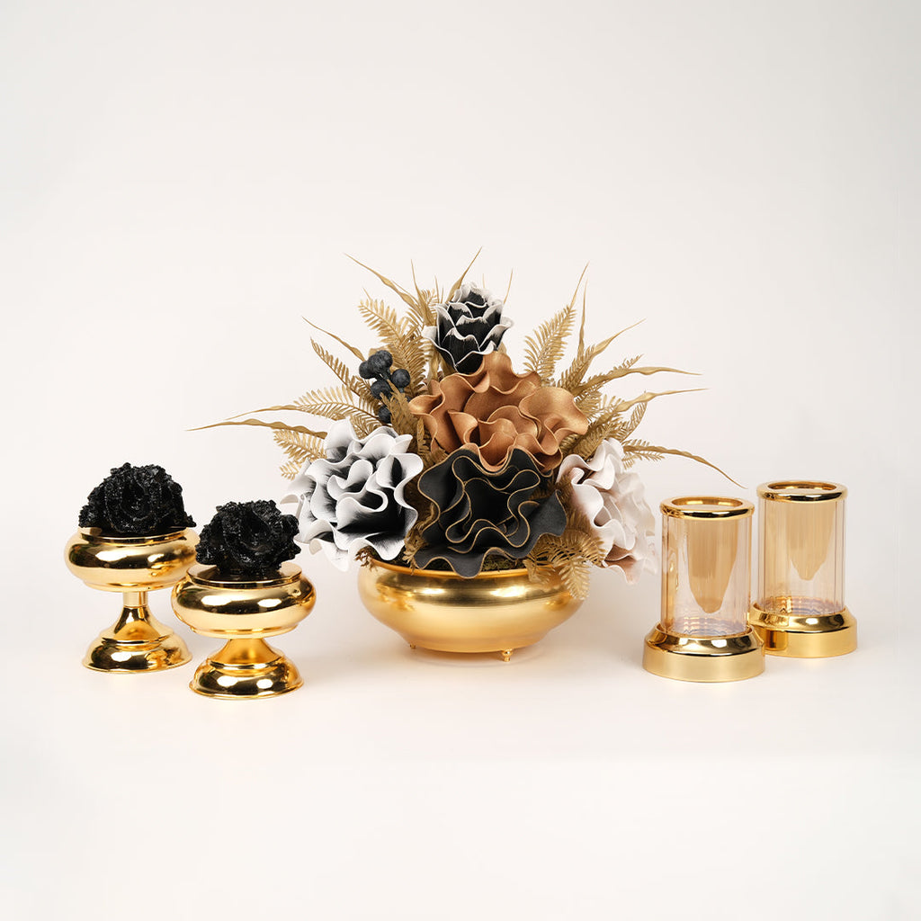 Yapay Çiçekli Gold Yassı 5 Parça Set No:7