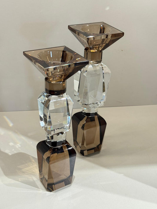 İkili Kristal Sütun Şamdan Şeffaf Bronz