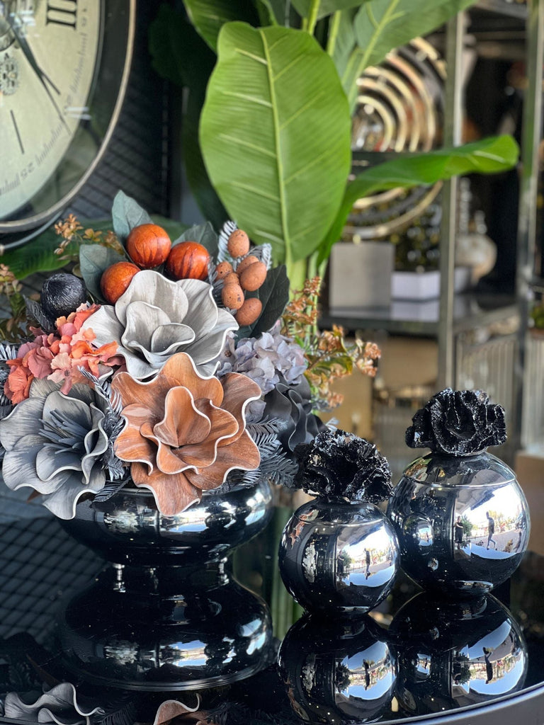 Yapay Çiçekli Gümüş Yassı Vazo 3 Parça Set No:16