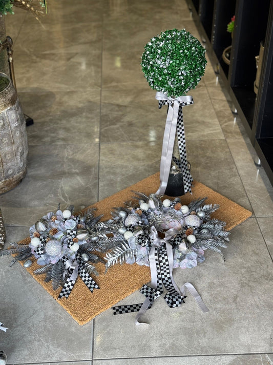 Çiçekli Paspas Set 3 Parça Gümüşlü