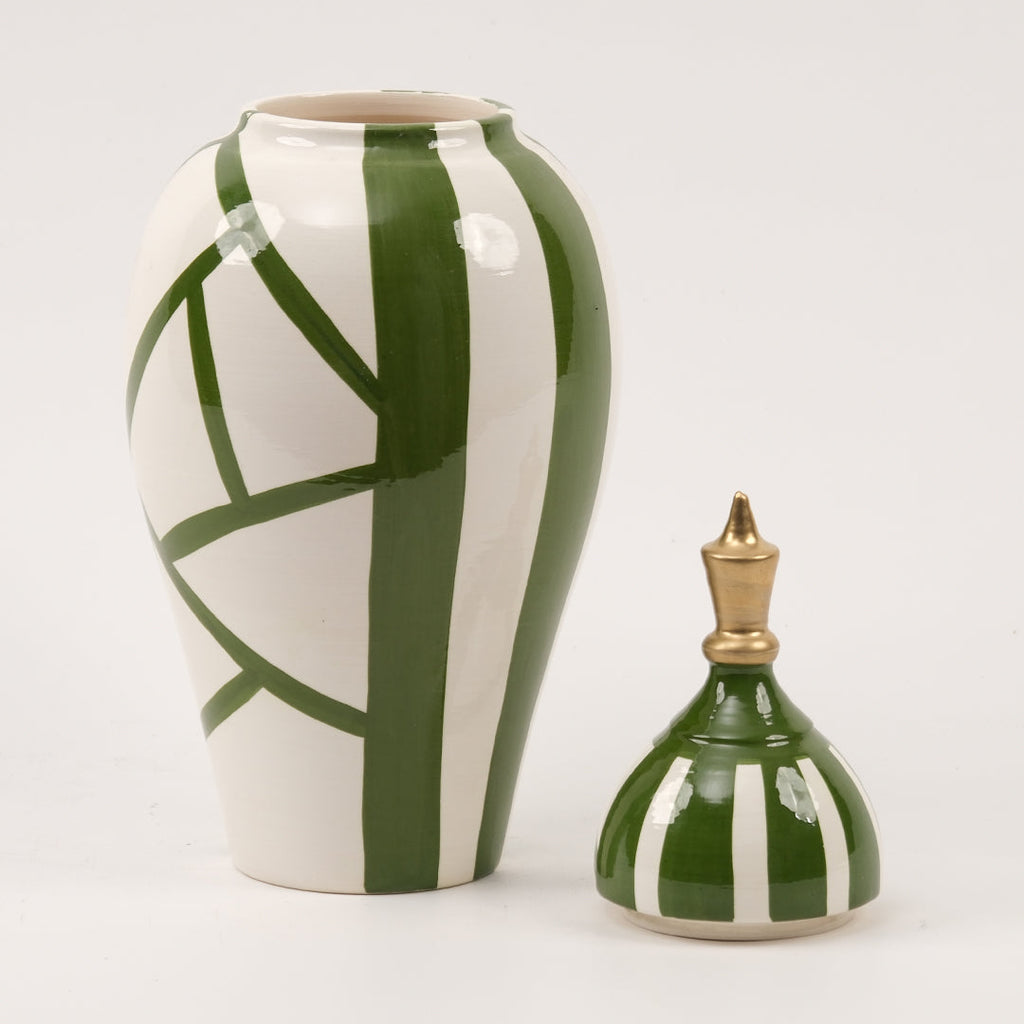 El Yapımı Yeşil Desenli Küp 38 cm